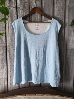 Light Blue Striped Scoop Neck Tank Top 2X